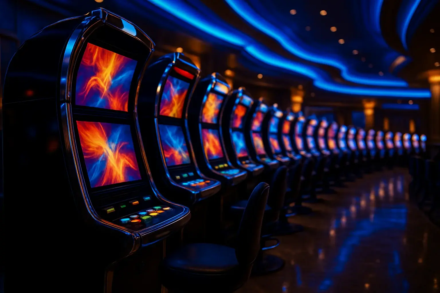 Premium Philippine casino slots floor at night inside Manila resort
